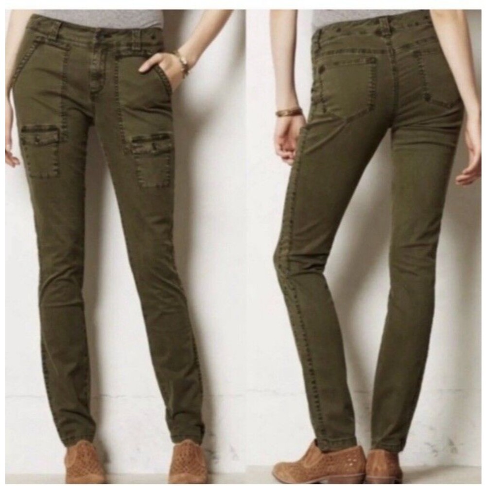 Pilcro Anthropologie Cargo Pants 10 Olive Green Skinny Utility Granola Girl